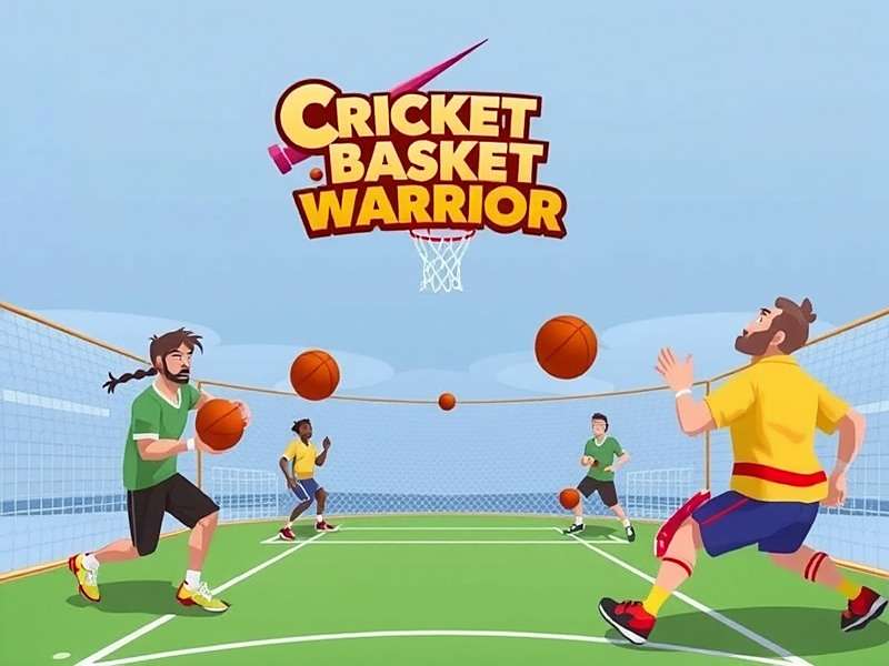 Cricket Basket Warrior game cover showing players hitting cricket balls into basketball hoops