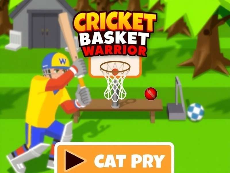 Cricket Basket Warrior gameplay showing a player hitting a ball towards a hoop