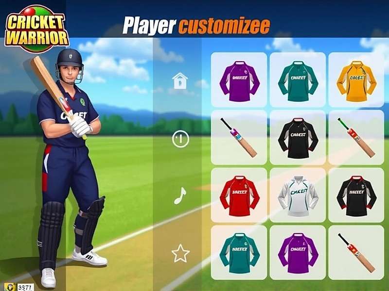 Cricket Basket Warrior player customization screen showing various outfits and bats